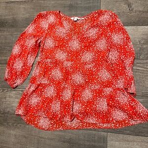 Boden Burnt Orange Blouse with White Floral Pattern
